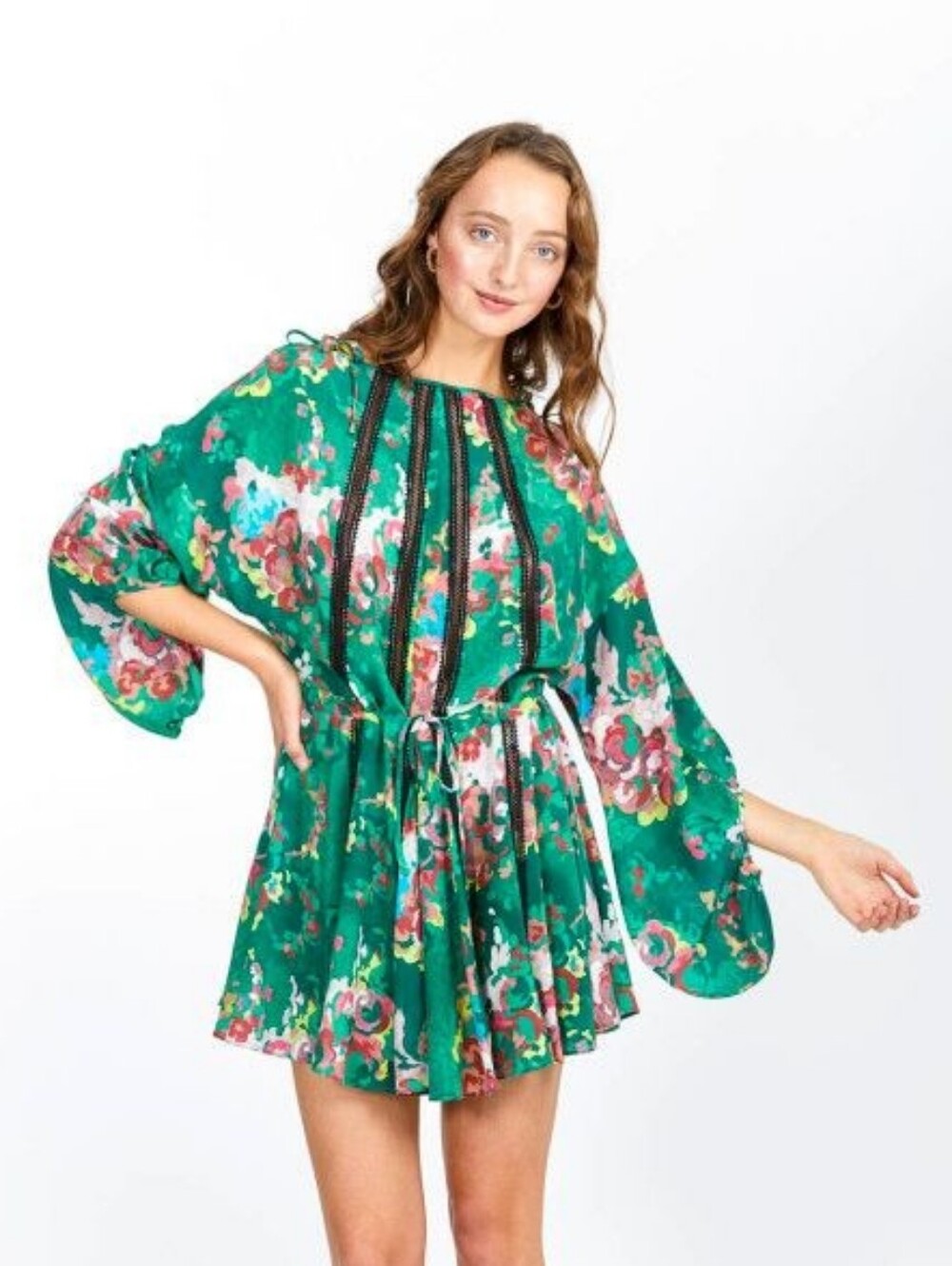 Manning Cartell Flower Show Mini Dress Green Silk Lace Slouchy Size 0 Cocktail - Picture 4 of 13